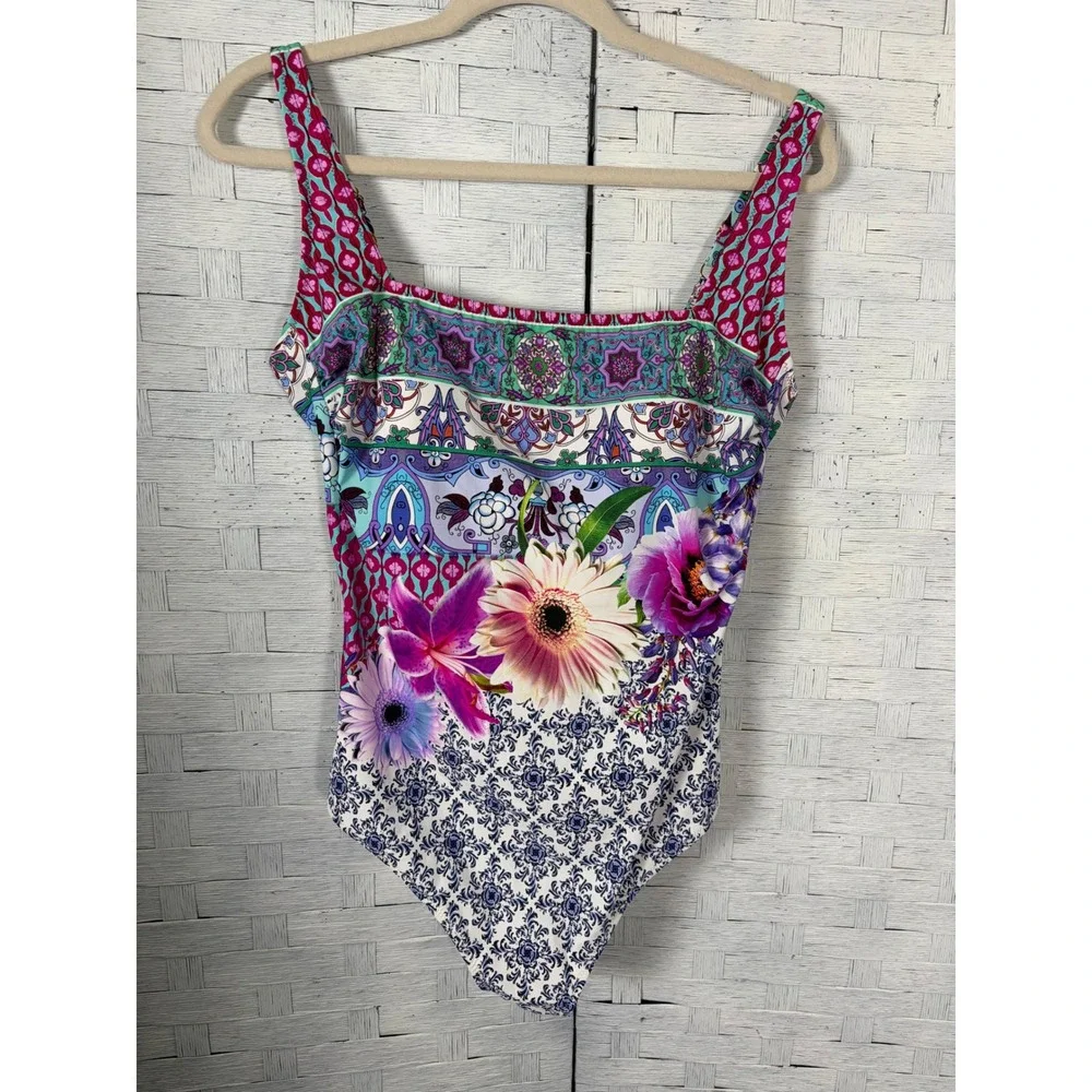 Gottex Floral womens Swimsuit one piece Damask  Square Neck Multi Color 17LJ-172